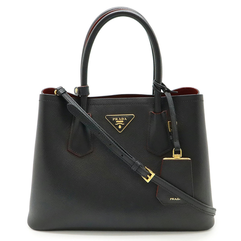 Prada Double 2way Shoulder Bag Bi Embossed Leather NERO Black Duty